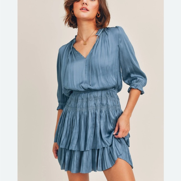 RESET by Jane size large Elegant Blue Pleated Dress “JAMIE” dress - Picture 1 of 11